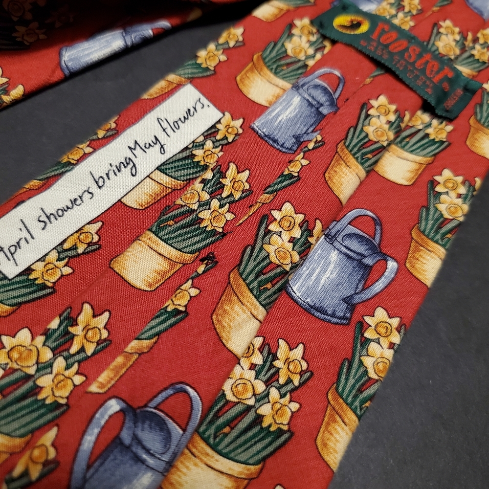 Rooster Red Flower Pot Cotton Tie - Picture 3 of 5